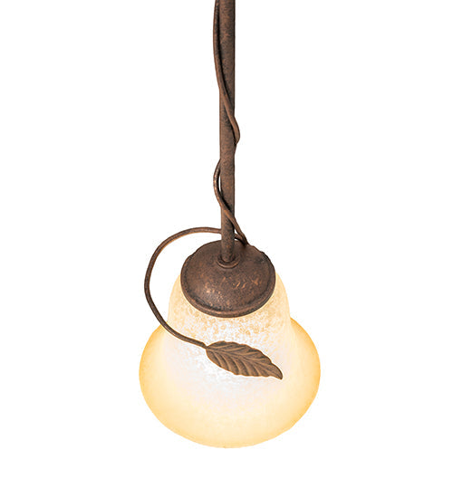 Meyda Lighting Leaf 6" Antique Rust Mini Pendant Light With Beige Bell Shade Glass