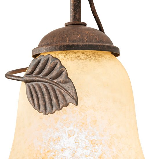 Meyda Lighting Leaf 6" Antique Rust Mini Pendant Light With Beige Bell Shade Glass