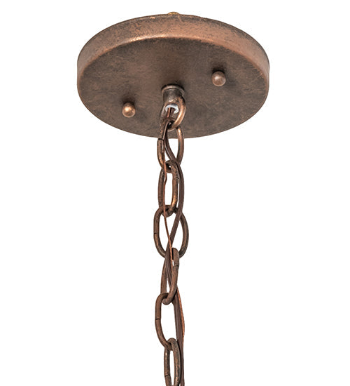 Meyda Lighting Leaf 6" Antique Rust Mini Pendant Light With Beige Bell Shade Glass