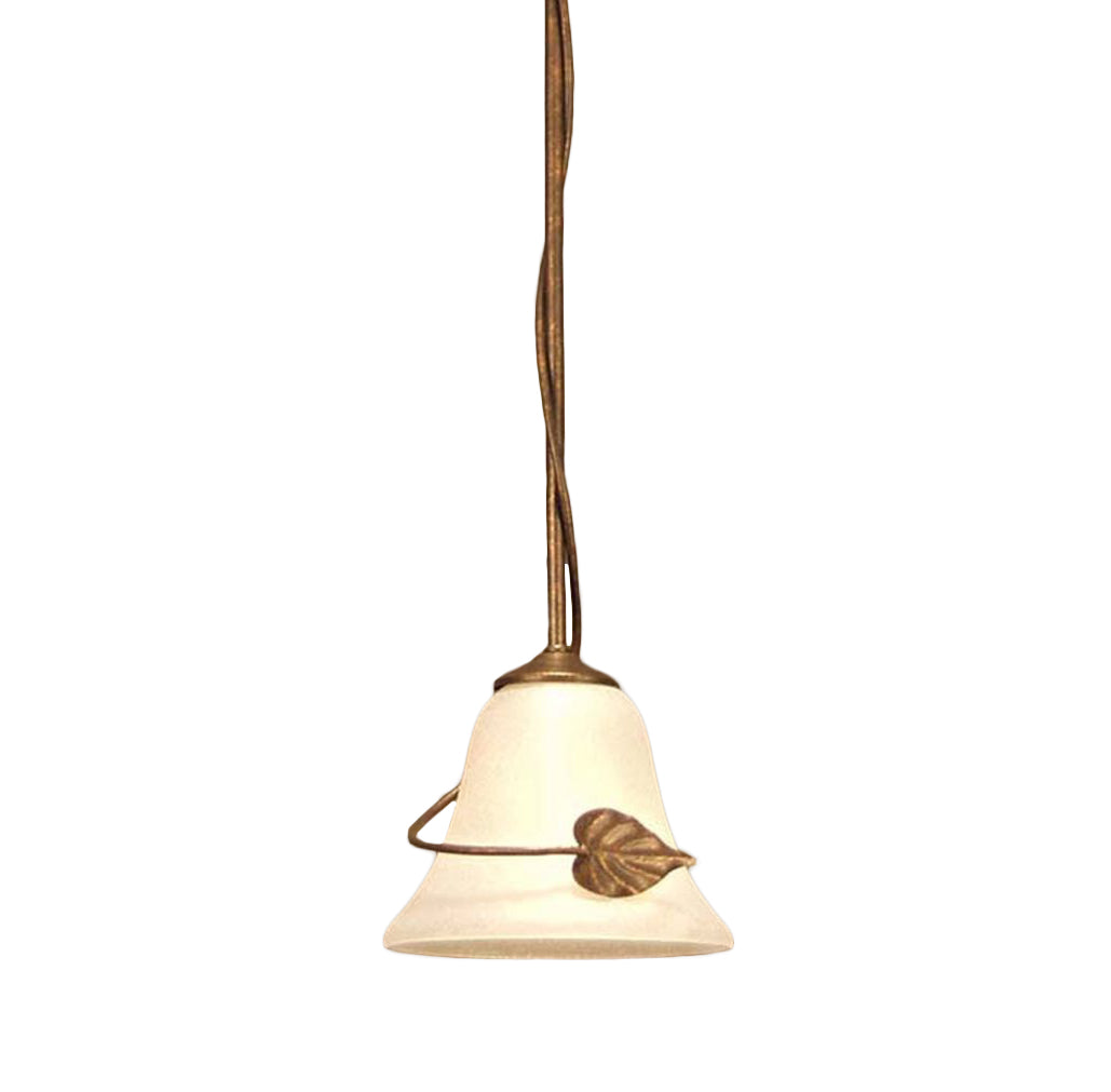 Meyda Lighting Leaf 7" Pompeii Gold Mini Pendant Light With Cream Scavo Shade Glass