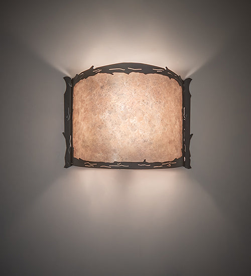 Meyda Lighting Leaf Edge 12" Wrought Iron Wall Sconce With Silver Mica Shade Glass