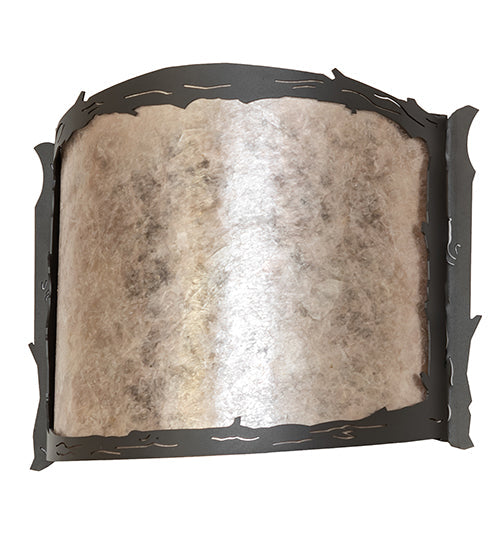 Meyda Lighting Leaf Edge 12" Wrought Iron Wall Sconce With Silver Mica Shade Glass