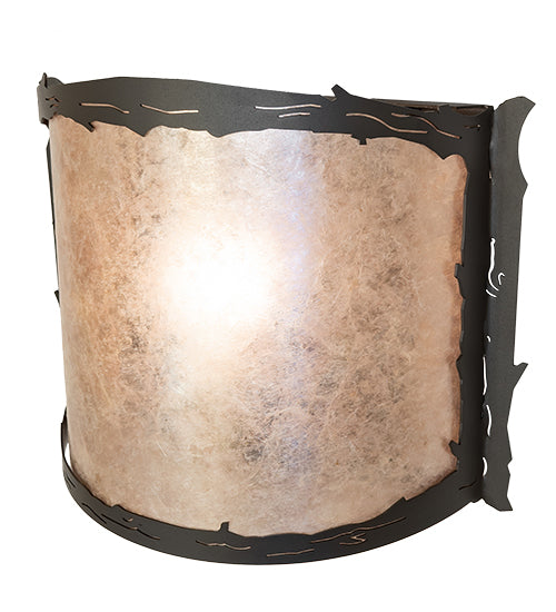 Meyda Lighting Leaf Edge 12" Wrought Iron Wall Sconce With Silver Mica Shade Glass
