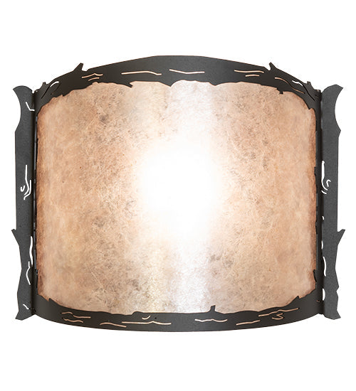 Meyda Lighting Leaf Edge 12" Wrought Iron Wall Sconce With Silver Mica Shade Glass