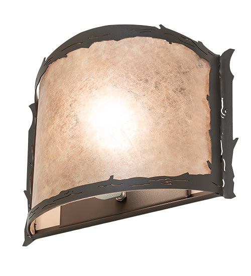 Meyda Lighting Leaf Edge 12" Wrought Iron Wall Sconce With Silver Mica Shade Glass