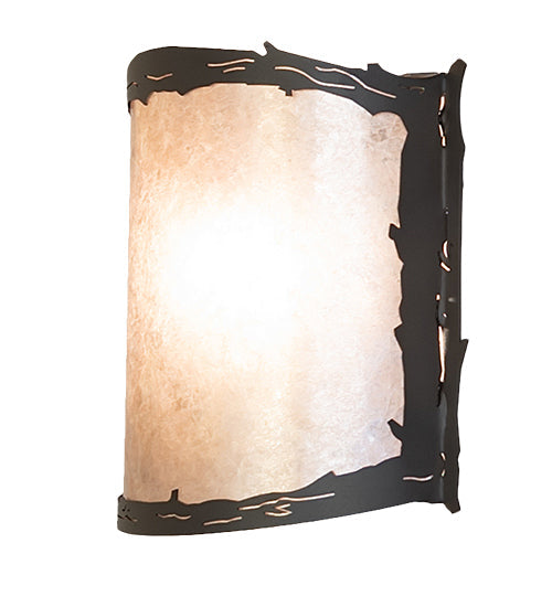 Meyda Lighting Leaf Edge 12" Wrought Iron Wall Sconce With Silver Mica Shade Glass
