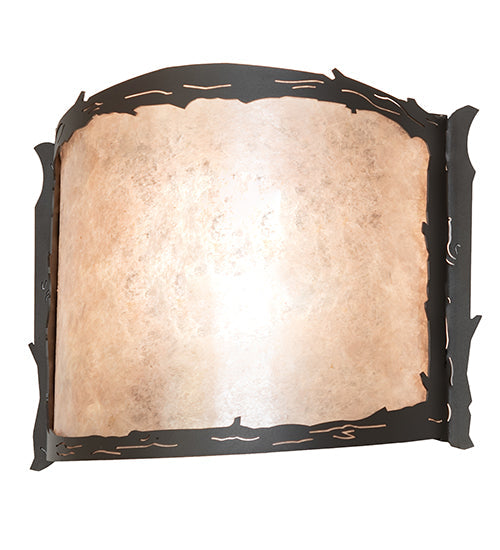 Meyda Lighting Leaf Edge 12" Wrought Iron Wall Sconce With Silver Mica Shade Glass
