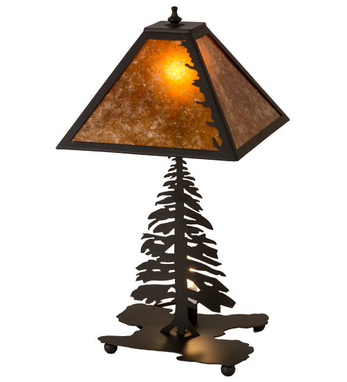 Meyda Lighting Leaf Edge 21" 2-Light Oil Rubbed Bronze Table Lamp With Amber Mica Shade Glass