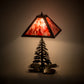 Meyda Lighting Leaf Edge 22" 2-Light Textured Black Tall Pines Table Lamp With Red Shade Glass and Lighted Base
