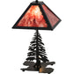 Meyda Lighting Leaf Edge 22" 2-Light Textured Black Tall Pines Table Lamp With Red Shade Glass and Lighted Base