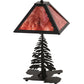 Meyda Lighting Leaf Edge 22" 2-Light Textured Black Tall Pines Table Lamp With Red Shade Glass and Lighted Base
