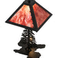 Meyda Lighting Leaf Edge 22" 2-Light Textured Black Tall Pines Table Lamp With Red Shade Glass and Lighted Base