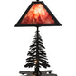 Meyda Lighting Leaf Edge 22" 2-Light Textured Black Tall Pines Table Lamp With Red Shade Glass and Lighted Base