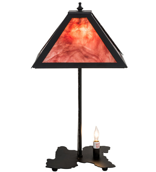 Meyda Lighting Leaf Edge 22" 2-Light Textured Black Tall Pines Table Lamp With Red Shade Glass and Lighted Base