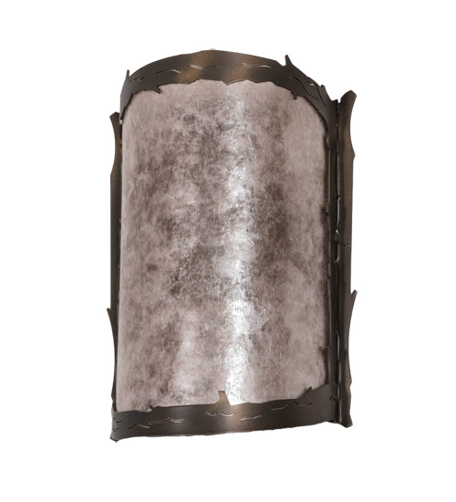 Meyda Lighting Leaf Edge 6" Antique Copper Wall Sconce With Silver Mica Shade Glass