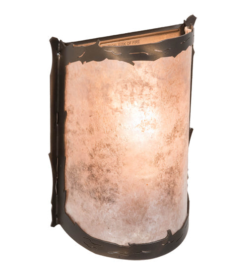 Meyda Lighting Leaf Edge 6" Antique Copper Wall Sconce With Silver Mica Shade Glass