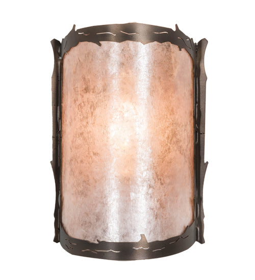 Meyda Lighting Leaf Edge 6" Antique Copper Wall Sconce With Silver Mica Shade Glass