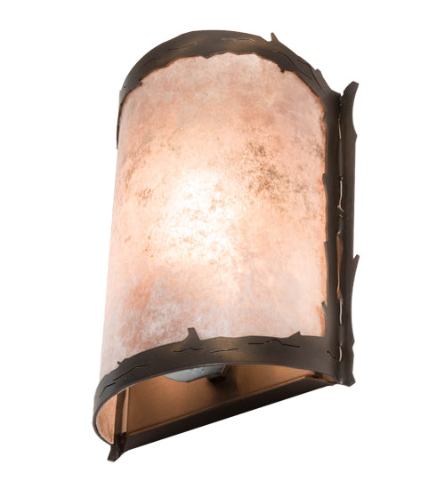 Meyda Lighting Leaf Edge 6" Antique Copper Wall Sconce With Silver Mica Shade Glass