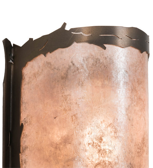 Meyda Lighting Leaf Edge 6" Antique Copper Wall Sconce With Silver Mica Shade Glass