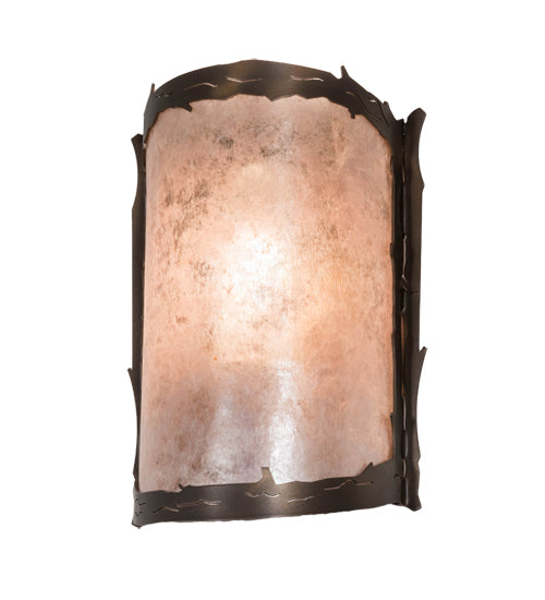 Meyda Lighting Leaf Edge 6" Antique Copper Wall Sconce With Silver Mica Shade Glass