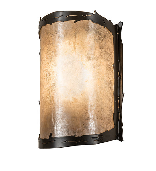 Meyda Lighting Leaf Edge 6" Timeless Bronze Wall Sconce With Silver Mica Shade Glass