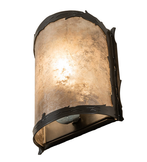 Meyda Lighting Leaf Edge 6" Timeless Bronze Wall Sconce With Silver Mica Shade Glass