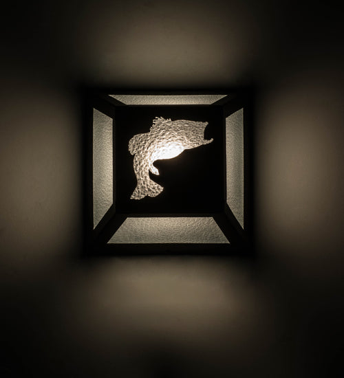 Meyda Lighting Leaping Bass 10" Black Wall Sconce With Clear Seeded Shade Glass