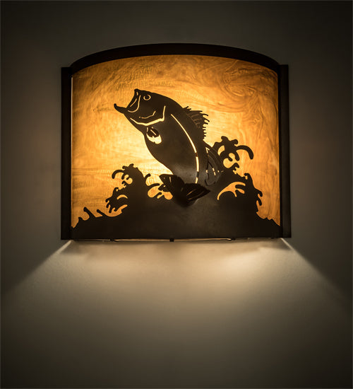 Meyda Lighting Leaping Bass 11" Antique Copper Wall Sconce With Amber Shade Glass