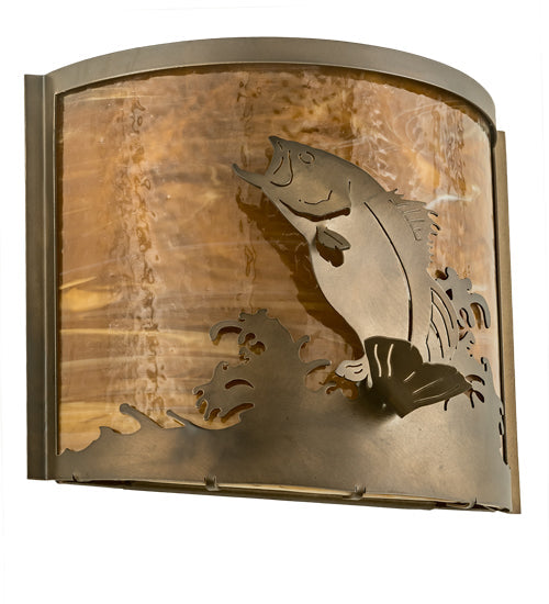 Meyda Lighting Leaping Bass 11" Antique Copper Wall Sconce With Amber Shade Glass