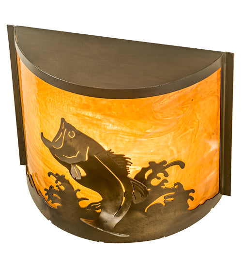 Meyda Lighting Leaping Bass 11" Antique Copper Wall Sconce With Amber Shade Glass