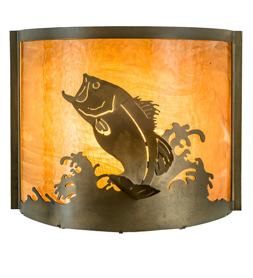 Meyda Lighting Leaping Bass 11" Antique Copper Wall Sconce With Amber Shade Glass