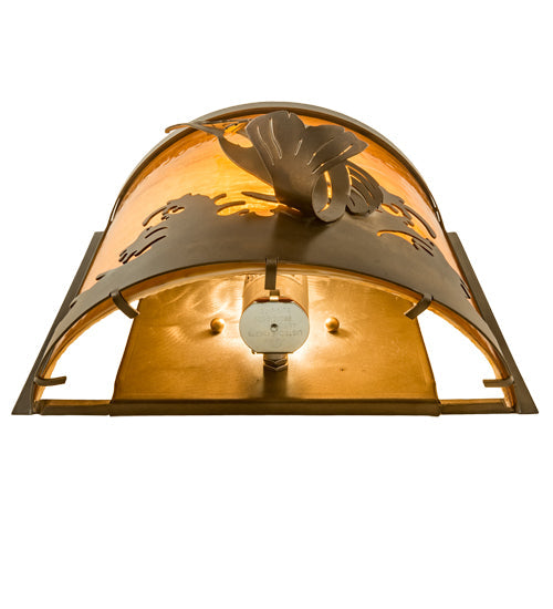 Meyda Lighting Leaping Bass 11" Antique Copper Wall Sconce With Amber Shade Glass