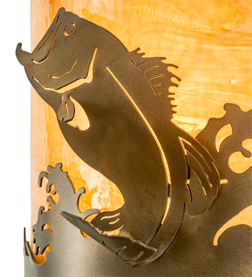 Meyda Lighting Leaping Bass 11" Antique Copper Wall Sconce With Amber Shade Glass