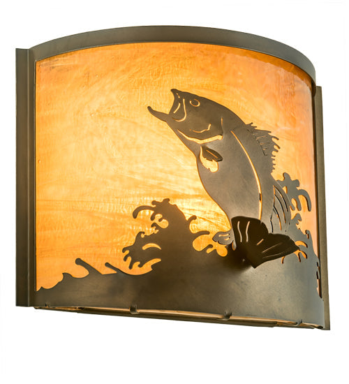 Meyda Lighting Leaping Bass 11" Antique Copper Wall Sconce With Amber Shade Glass