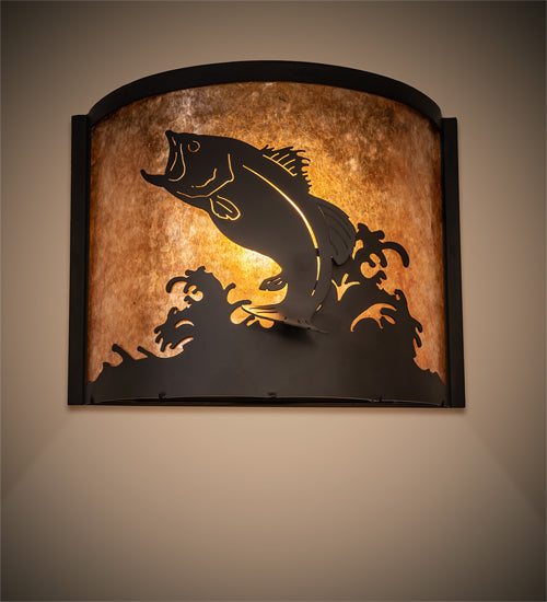 Meyda Lighting Leaping Bass 11" Oil Rubbed Bronze Wall Sconce With Amber Mica Shade Glass