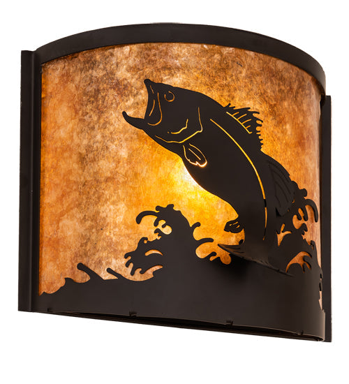 Meyda Lighting Leaping Bass 11" Oil Rubbed Bronze Wall Sconce With Amber Mica Shade Glass