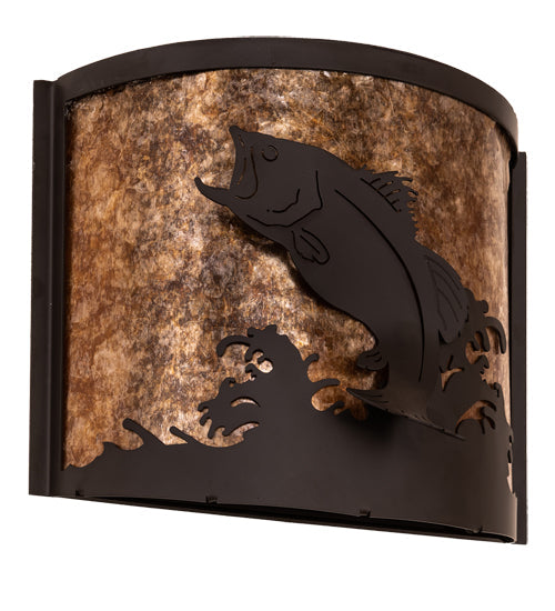 Meyda Lighting Leaping Bass 11" Oil Rubbed Bronze Wall Sconce With Amber Mica Shade Glass