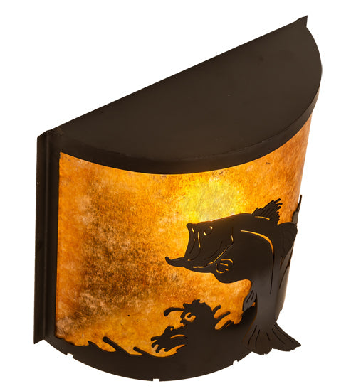 Meyda Lighting Leaping Bass 11" Oil Rubbed Bronze Wall Sconce With Amber Mica Shade Glass