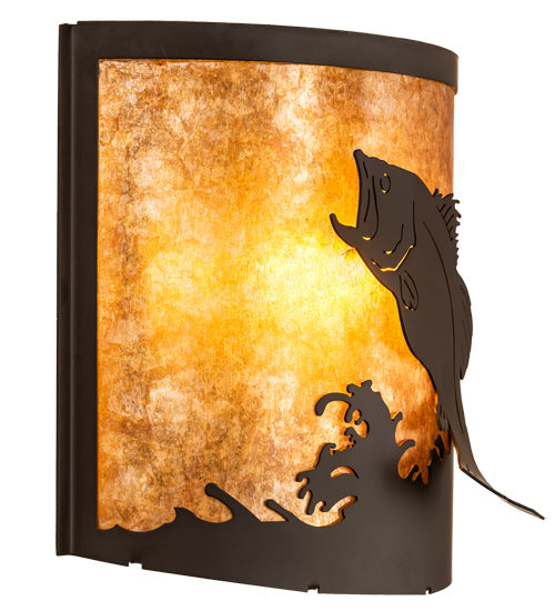 Meyda Lighting Leaping Bass 11" Oil Rubbed Bronze Wall Sconce With Amber Mica Shade Glass