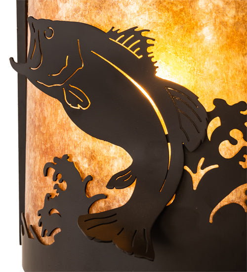 Meyda Lighting Leaping Bass 11" Oil Rubbed Bronze Wall Sconce With Amber Mica Shade Glass