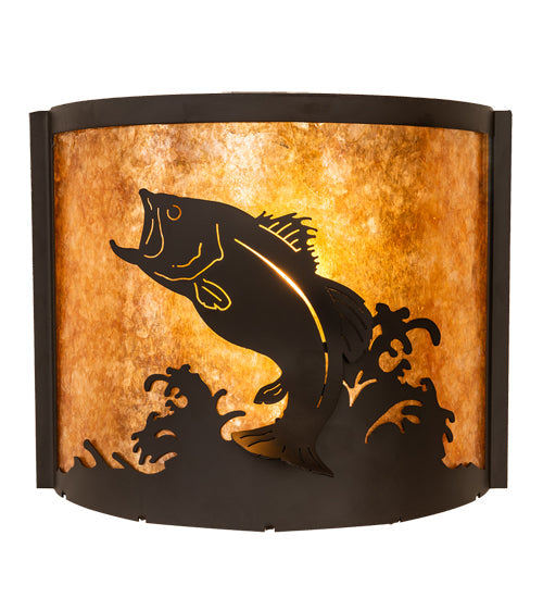 Meyda Lighting Leaping Bass 11" Oil Rubbed Bronze Wall Sconce With Amber Mica Shade Glass