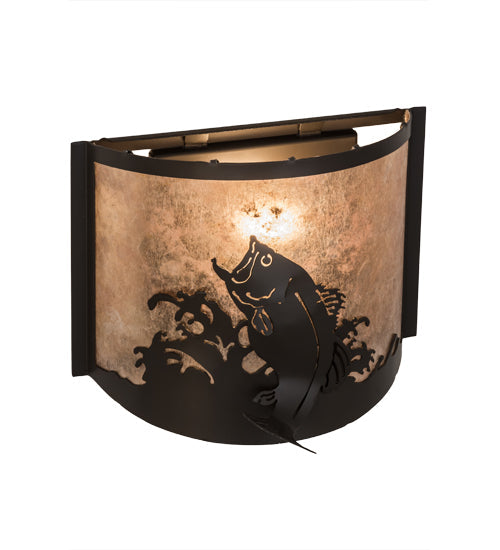 Meyda Lighting Leaping Bass 12" Timeless Bronze Wall Sconce With Amber Mica Shade Glass