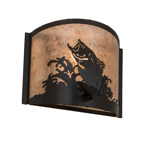 Meyda Lighting Leaping Bass 12" Timeless Bronze Wall Sconce With Amber Mica Shade Glass