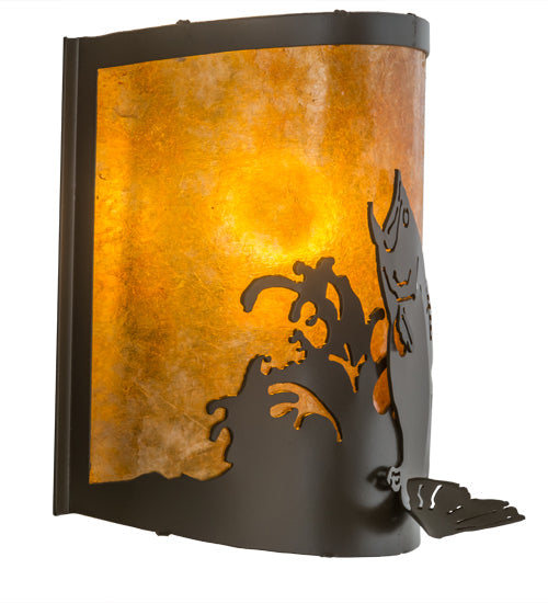 Meyda Lighting Leaping Bass 12" Timeless Bronze Wall Sconce With Amber Mica Shade Glass