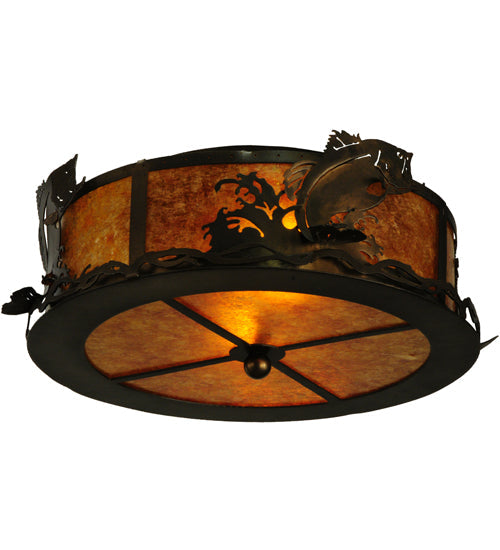 Meyda Lighting Leaping Bass 18" 2-Light Antique Copper Flush Mount Light With Amber Mica Shade Glass