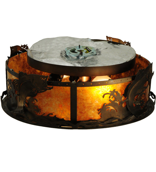 Meyda Lighting Leaping Bass 18" 2-Light Antique Copper Flush Mount Light With Amber Mica Shade Glass