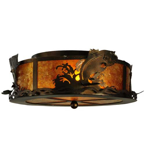 Meyda Lighting Leaping Bass 18" 2-Light Antique Copper Flush Mount Light With Amber Mica Shade Glass