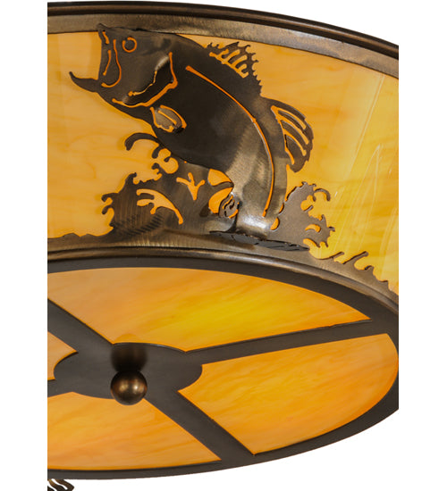 Meyda Lighting Leaping Bass 22" 4-Light Antique Copper Flush Mount Light With Beige Tawnyrock Idalight Shade Glass
