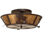 Meyda Lighting Leaping Bass 22" 4-Light Cafe Noir Flush Mount Light With Amber Mica Shade Glass