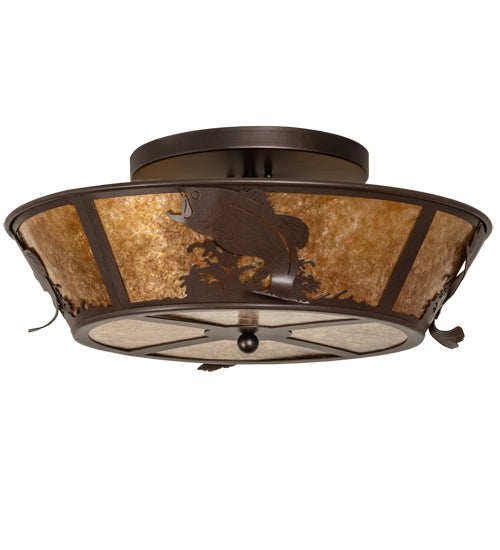 Meyda Lighting Leaping Bass 22" 4-Light Cafe Noir Flush Mount Light With Amber Mica Shade Glass